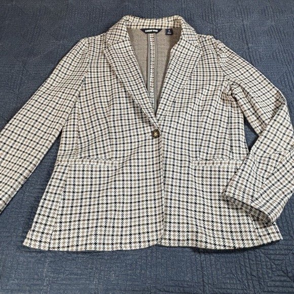 Lands' End Women's Small 6/8 Blazer Stretchy Brown, Cream & Black Plaid Preppy - Picture 4 of 15